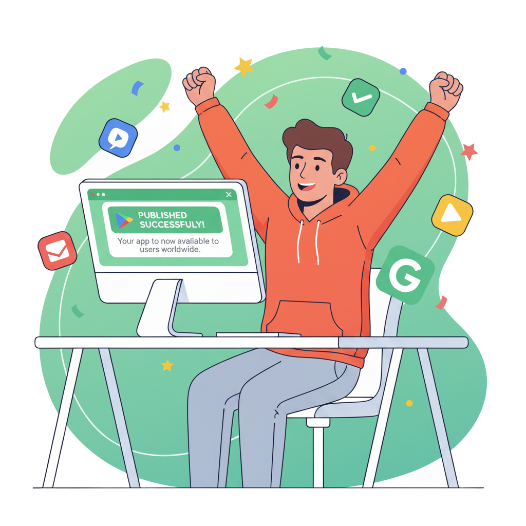 Developer celebrating successful app publication
